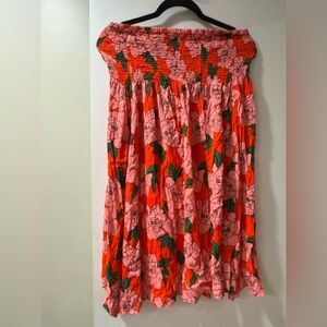 Sky Floral Maxi Skirt in Pink and Red